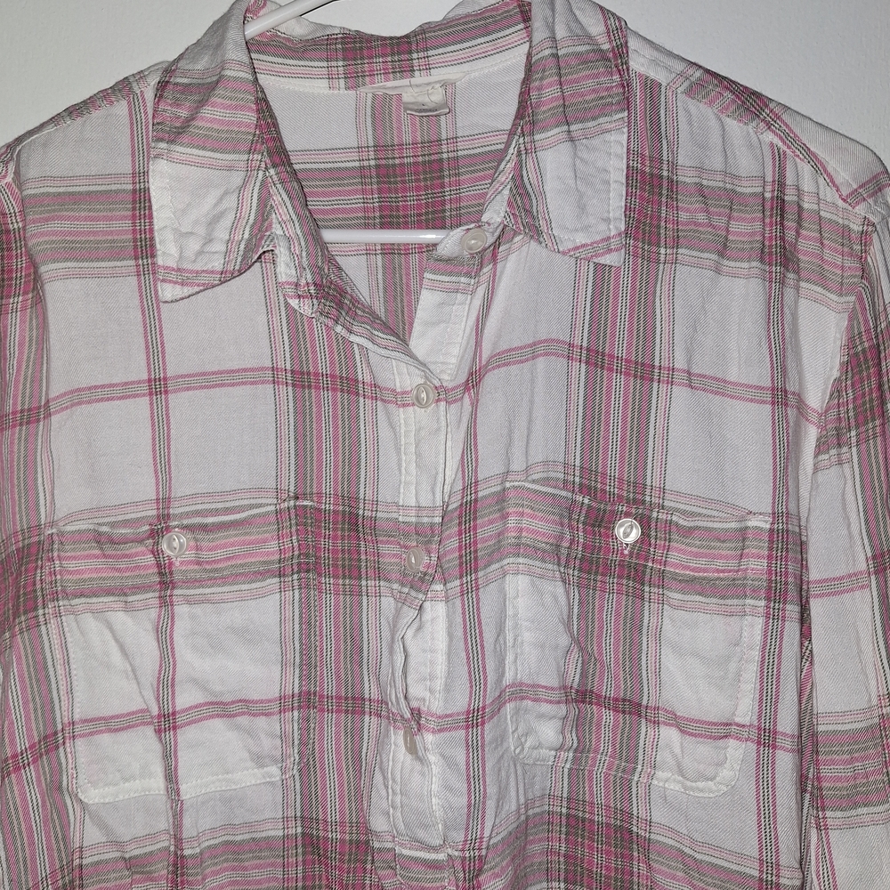 Caslon Womens Pink and White Plaid Button Down Shirt - Picture 2 of 4
